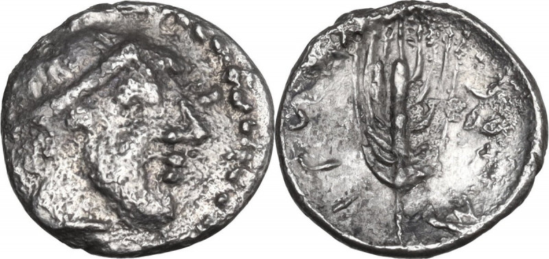 Sicily. Morgantina. AR Litra, c. 465-459 BC. Obv. Bearded male head right, werar...