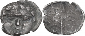 Sicily. Motya. AR Litra, c. 412/410-400 BC. Obv. Facing gorgoneion. Rev. Palm tree. HGC 2 939; Jenkins, Punic, pl. 23, 4a; Campana 15a. AR. 0.47 g. 12...