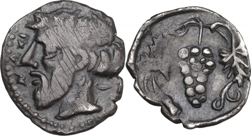 Sicily. Naxos. AR Litra, c. 461-430 BC. Obv. Head of Dionysos left, wearing ivy ...