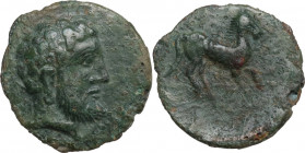 Sicily. Solous. AE 14 mm, late 4th-early 3rd century BC. Obv. Bearded male head right, wearing earring. Rev. Horse prancing right. HGC 2 1259; CNS I 1...