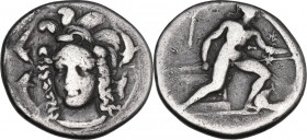 Sicily. Syracuse. Second Democracy (466-405 BC). AR Drachm, c. 410-405 BC. Obv. Head of Athena facing slightly left, wearing ornate triple-crested Att...