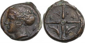 Sicily. Syracuse. Second Democracy. AE Hemilitron, c. 415-405 BC. Obv. Head of Arethusa left, wearing sphendone and earring; behind, grain-ear. Rev. W...