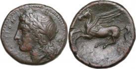 Sicily. Syracuse. Agathokles (317-289 BC). AE 18 mm, c. 310-305 BC. Obv. [ΣYPAKOΣ]IΩN. Laureate head of Apollo left; grape bunch behind. Rev. Pegasos ...