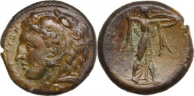 Sicily. Syracuse. Pyrrhos (278-276 BC). AE 22 mm. Obv. [ΣYP]AKOΣIΩN. Head of Herakles left, wearing lion's skin. Rev. Athena Promachos right; uncertai...