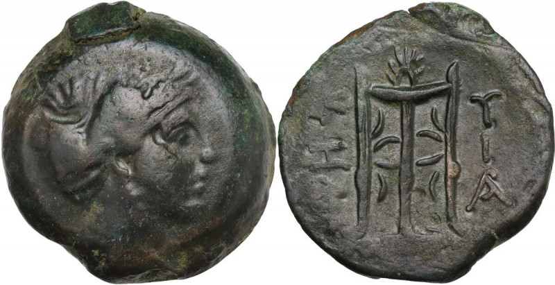 Greek Asia. Mysia, Kyzikos. AE 26 mm, 4th century BC. Obv. Head of Kore Soteira ...