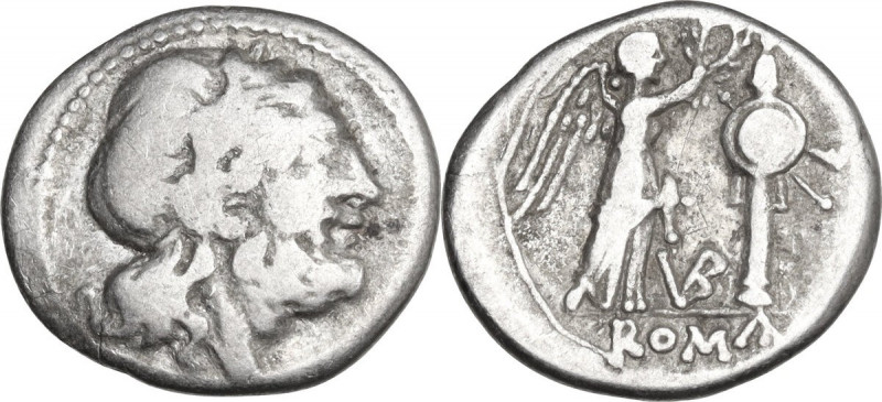 VB series. AR Victoriatus, uncertain Samnite mint, 211 BC. Obv. Laureate head of...