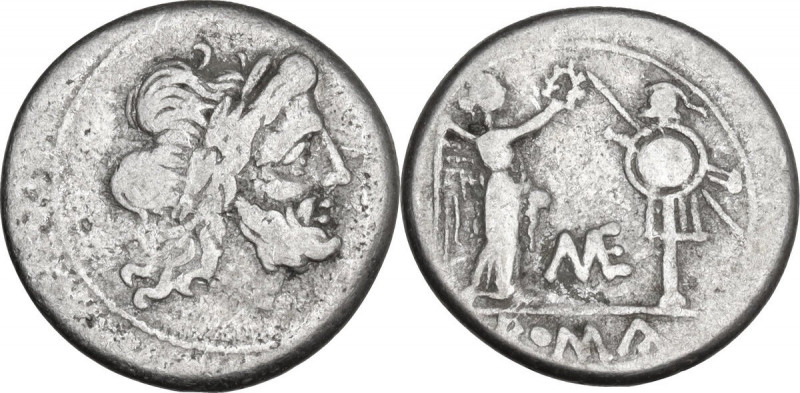 ME series. AR Victoriatus, Capua mint, 204 BC. Obv. Laureate head of Jupiter rig...