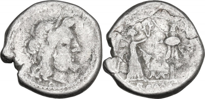 TAMP series. AR Victoriatus, uncertain mint, 203 BC. Obv. Laureate head of Jupit...