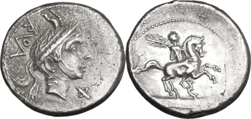 L. Philippus. AR Denarius, 113 or 11 BC. Obv. Head of Philip of Macedon right, w...