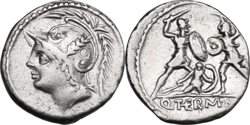 Q. Thermus M.f. AR Denarius, 103 BC. Obv. Helmeted head of Mars left. Rev. Roman...