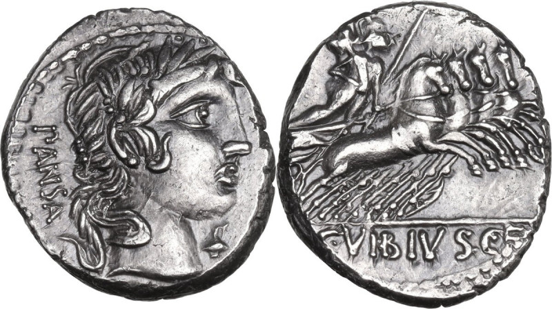 C. Vibius C.f. Pansa. AR Denarius, c. 90 BC. Obv. PANSA. Laureate head of Apollo...