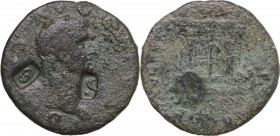 Divus Augustus (died 14 AD). AE As, struck under Nerva, 98 AD. Obv. D[IVVS AVGVSTVS] Bare head right; two countermarks in fields. Rev. [IMP NERVA CAES...