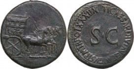 Julia Augusta (Livia), Augusta, (14-29). AE Sestertius, struck under Tiberius, AD. Obv. Empty horse-drawn quadriga right, its side panels decorated wi...