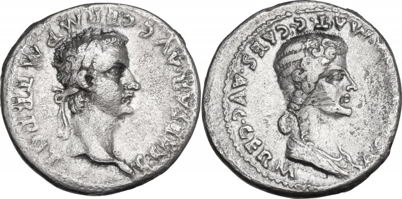 Gaius (Caligula) (37-41) with Agrippina I. AR Denarius, 37-38 AD. Obv. C CAESAR ...