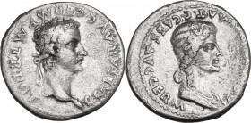 Gaius (Caligula) (37-41) with Agrippina I. AR Denarius, 37-38 AD. Obv. C CAESAR AVG GERM PM TR POT. Laureate head of Gaius right. Rev. AGRIPPINA MAT C...