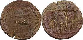 Gaius (Caligula) (37-41). AE Sestertius, Rome mint, 40-41 AD. Obv. C CAESAR DIVI AVG PRON AVG PM TR P IIII PP. Pietas veiled seated left, holding pate...