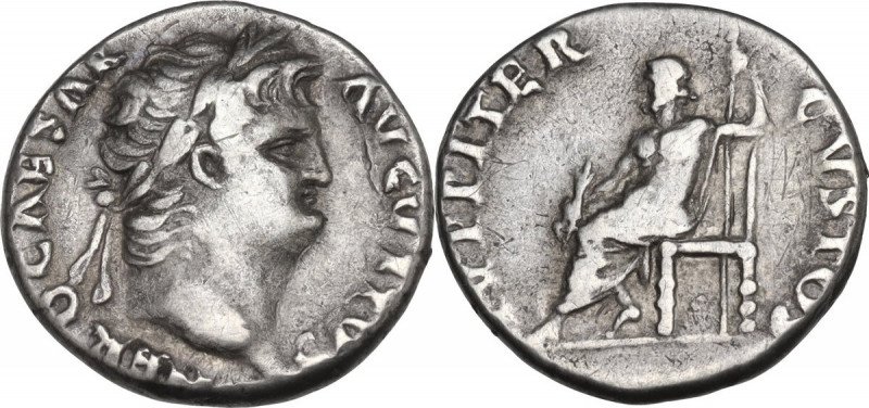 Nero (54-68). AR Denarius, 64-65 AD. Obv. NERO CAESAR AVGVSTVS. Laureate head ri...