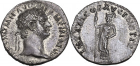 Domitian (81-96). AR Denarius, 90 AD. Obv. IMP CAES DOMIT AVG GERM P M TR P VIIII. Laureate head right. Rev. IMP XXI COS XV CENS PPP. Minerva standing...