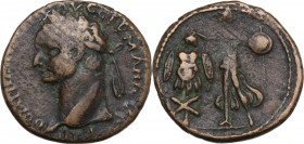 Domitian (81-96). AE 25 mm. Caesarea Maritima mint (Judaea). Struck circa 83 AD. Obv. IMP DOMIT [] AVG GERMANICO. Laureate head left. Rev. Athena stan...