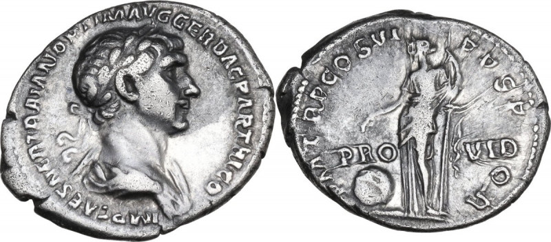 Trajan (98-117). AR Denarius. Obv. IMP CAES NER TRAIAN OPTIM AVG GER DAC PARTHIC...