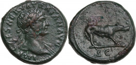 Trajan (98-117). AE Quadrans. Obv. IMP CAES NERVA TRAIAN AVG. Laureate bust right, with drapery on far shoulder. Rev. SC. She-wolf right. RIC II 692. ...