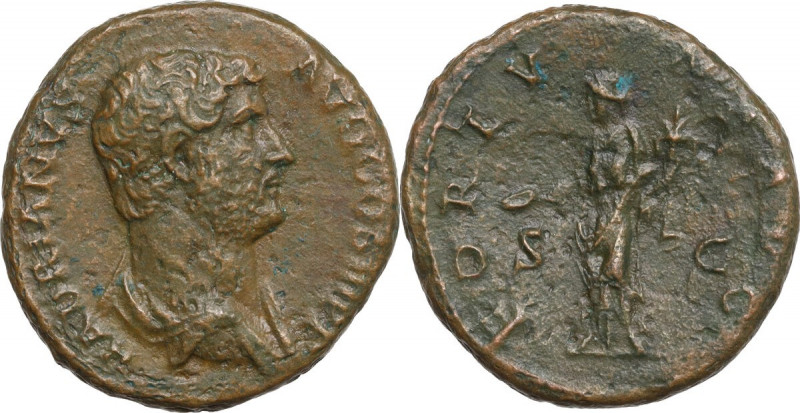 Hadrian (117-138). AE As, 134-138. Obv. HADRIANVS AVG COS III PP. Draped and cui...