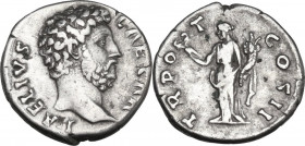 Aelius Caesar (136-138). AR Denarius, 137 AD. Obv. L AELIVS CAESAR. Bust right, head bare. Rev. TR POT COS II. Felicitas standing left, holding caduce...