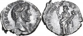 Antoninus Pius (138-161). AR Denarius , 138 AD. Obv. IMP T AEL CAES HADR Antoninus. Bare head right. Rev. AVG PIVS P M TR P COS DES II. Felicitas stan...
