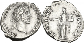 Antoninus Pius (138-161). AR Denarius, 141-143. Obv. ANTONINVS AVG PIVS P P TR P COS III. Laureate bust right. Rev. APOLLINI AVGVSTO. Apollo standing ...
