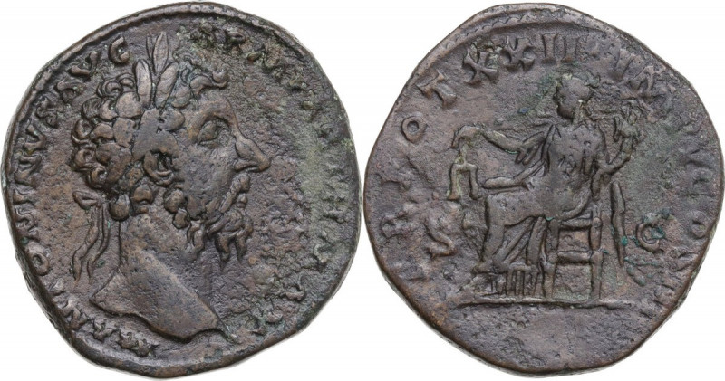 Marcus Aurelius (161-180). AE Sestertius, 168 AD. Obv. Laureate head right. Rev....