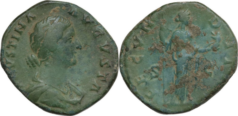 Faustina II, wife of Marcus Aurelius (died 176 AD). AE As, Rome mint, 161-164 AD...