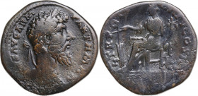 Lucius Verus (161-169). AE Sestertius, 168-169. Obv. L VERVS AVG ARM PARTH MAX. Laureate head right. Rev. Fortuna seated left, holding rudder and corn...