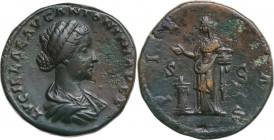 Lucilla, wife of Lucius Verus (died 183 AD). AE Sestertius. Struck under Marcus Aurelius, 161-162 AD. Obv. Draped bust right. Rev. Pietas, veiled and ...