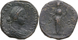 Lucilla, wife of Lucius Verus (died 183 AD). AE Sestertius, struck under Marcus Aurelius. Obv. Draped bust right. Rev. Venus standing left, holding ap...