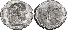 Commodus (177-192). AR Denarius, 192 AD. Obv. L AEL AVREL COMM AVG P FEL. Head right, wearing lion skin headdress. Rev. HER CVL/RO MAN/AV GV in three ...