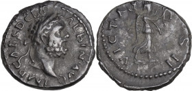 Clodius Albinus (195-197). AR Denarius. Lugdunum (Lyon) mint. Obv. IMP CAES D CLO ALBIN AVG. Laureate head right. Rev. VICT AVG COS II. Victory advanc...