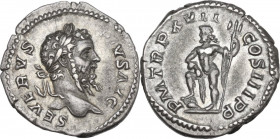 Septimius Severus (193-211). AR Denarius, 209 AD. Obv. SEVERVS PIVS AVG. Laureate bust right. Rev. PM TR P XVII COS III P P. Neptune standing left, ri...