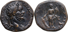 Septimius Severus (193-211). AE Sestertius, 195-196. Obv. L SEPT SEV PERT AVG IMP VII. Laureate bust right, slight drapery on far shoulder. Rev. PM TR...