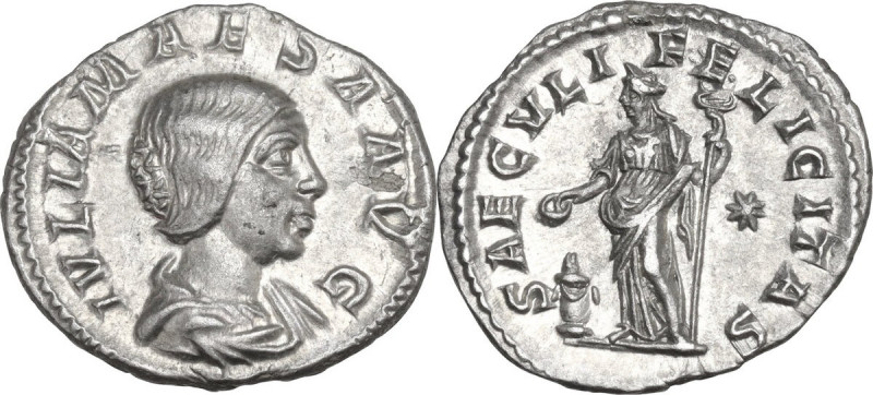 Julia Maesa, grandmother of Elagabalus (died 225 AD). AR Denarius. Struck under ...