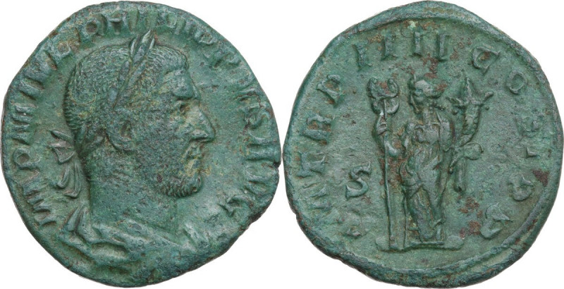 Philip I (244-249). AE As, 246 AD. Obv. IMP M IVL PHILIPPVS AVG. Laureate, drape...