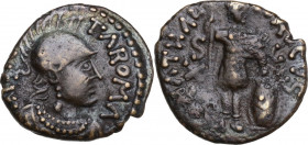 Ostrogothic Italy, Athalaric (526-534). AE Decanummium, Rome mint. Obv. IN[VIC]TΛ ROMΛ. Helmeted, draped and cuirassed bust right, wearing pendant-ear...