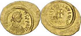 Heraclius (610-641). AV Tremissis, Constantinople mint. Obv. [dN] hRACLIYS PP AVI]. Diademed, draped and cuirassed bust right, beardless. Rev. VICTORI...