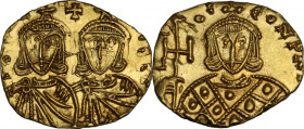 Constantine V Copronymus with Leo IV (741-775). AV Solidus, Syracuse mint. Obv. CON[TAN] LЄO[ ] Facing busts of Constantine V and Leo IV, each wearing...