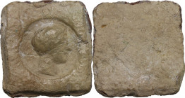 Sicily. Leads from Ancient World. PB square Seal, 4th cent. BC. Obv. Male head right in incuse punch. Rev. Blank. PB. 15.85 g. RR. 25.5 x 24 mm. Rare ...