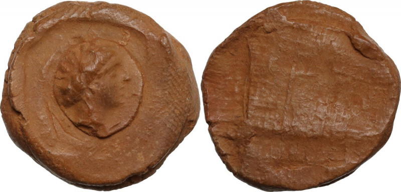 Roman terracotta seal/bulla for papyrus scroll with head right. 1st-3rd century ...