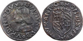 Casteldurante. Guidobaldo I di Montefeltro (1482-1508). Quattrino. CNI tav. XVI, 2; Cav. 16; Rav. Mor. 11. MI. 1.22 g. 20.00 mm. RR. qSPL.