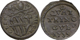 Gubbio. Clemente XII (1730-1740), Lorenzo Corsini. Quattrino 1739. CNI 74; M. 221a; Berm. 2699. AE. 1.74 g. 20.00 mm. Bel BB.