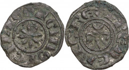 Messina o Palermo. Federico II di Svevia (1197-1250). Denaro 1198-1208. Sp. 91; Travaini 1993 12; D'Andrea 89. MI. 0.55 g. 15.50 mm. R. Tracce di arge...