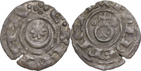 Messina o Palermo. Federico II di Svevia (1197-1250). Denaro 1209-1213. Sp. -; Travaini 1993 17; D'Andrea 99. MI. 0.80 g. 16.00 mm. R. Fenditura margi...