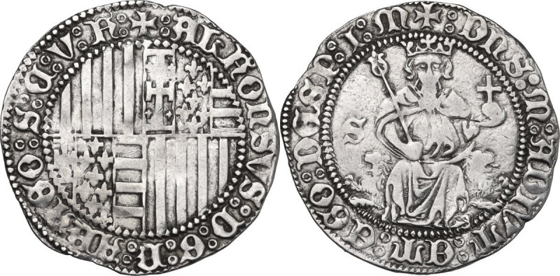 Napoli. Alfonso I d'Aragona (1442-1458). Carlino con sigla S. P/R 3e; MIR (Napol...